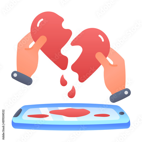 A flat style icon of breakup with bleeding heart 