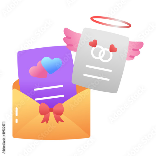 Love letter in envelope, flat style icon 
