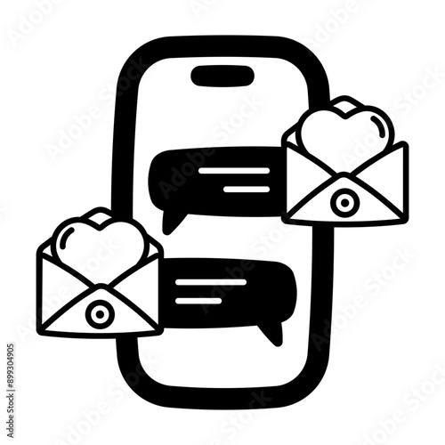 A glyph style icon of romantic messaging 