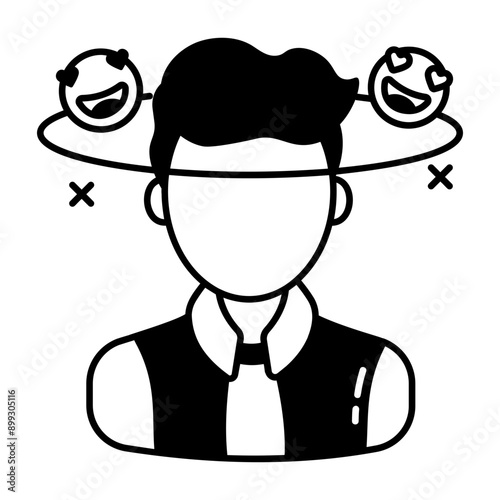 Crazy boy feeling love, glyph icon 