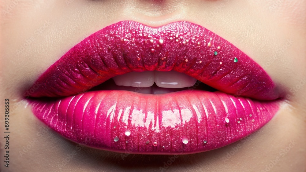 Vibrant, shiny, transparent lip gloss on luscious, plump, pink female lips, perfectly glossed, with subtle sparkle and delicate definition. Vibrant, shiny, transparent lip gloss on luscious, plump, pink female lips, perfectly glossed, with subtle sparkle and delicate definition.