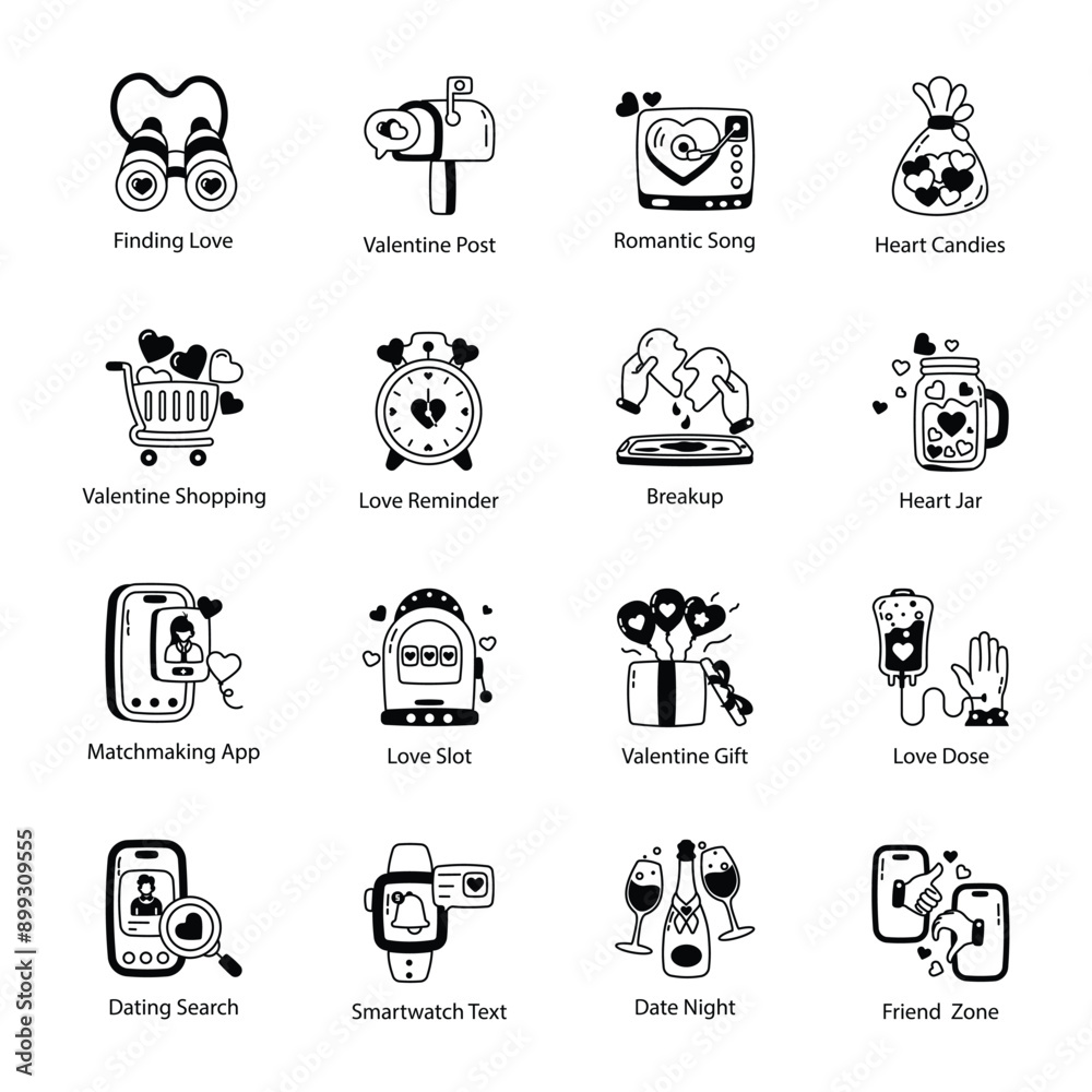 Handy Set of Dating and Romance Glyph Style Icons 

