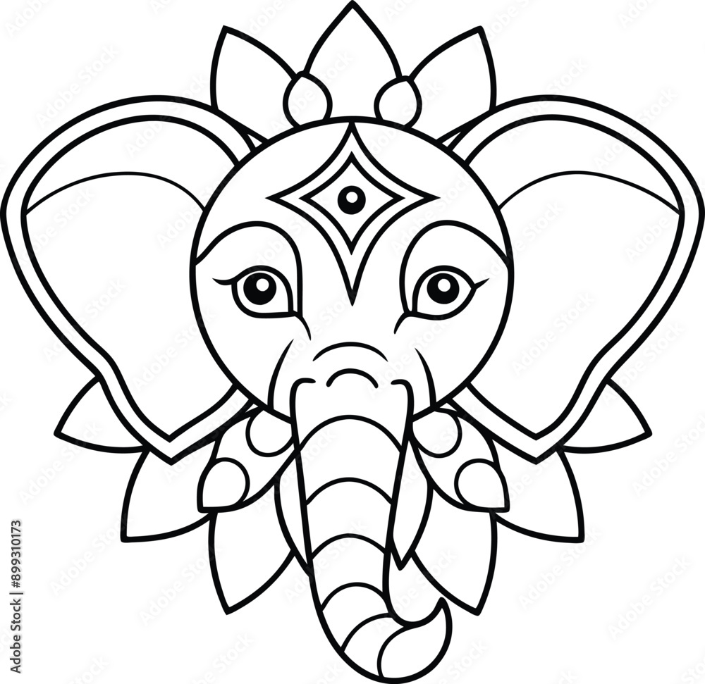 Elephant head coloring page kids friendly simple line art cute elephant face with geometric flower mandala design pattern minimal clipart art KDP coloring interior Elephant head coloring page kids friendly simple line art cute elephant face with geometric flower mandala design pattern minimal clipart art KDP coloring interior