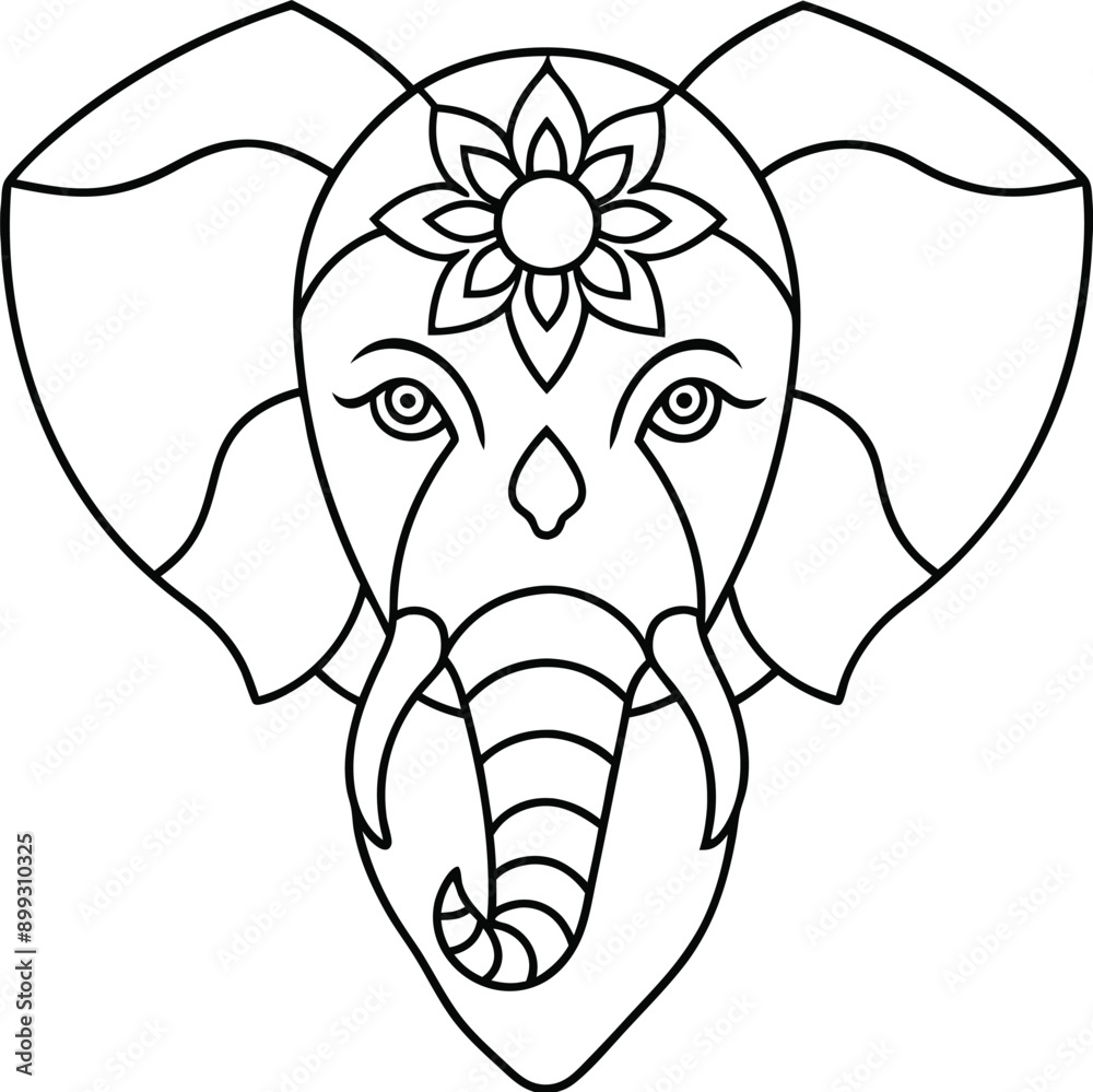 Elephant head coloring page kids friendly simple line art cute elephant face with geometric flower mandala design pattern minimal clipart art KDP coloring interior Elephant head coloring page kids friendly simple line art cute elephant face with geometric flower mandala design pattern minimal clipart art KDP coloring interior