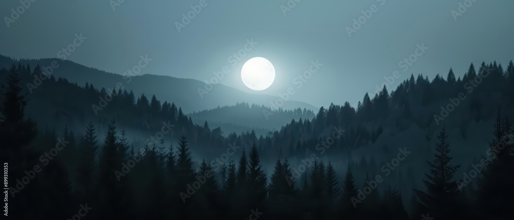 Fototapeta premium Moonlit night perfect for wallpaper landscape fantasy