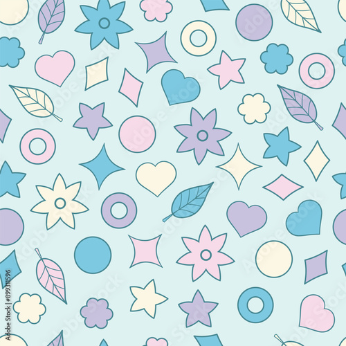 Seamless background with simple shapes in pastel colors, vector illustration, for textile design, covers, packaging