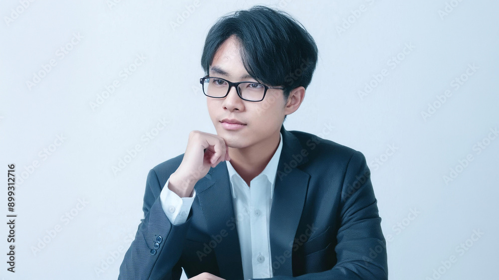 Slender young man with intelligent eyes, neatly combed hair. Wearing glasses and a well-tailored suit. Pose: Sitting at a desk, hand on chin, contemplative expression.
Slender young man with intelligent eyes, neatly combed hair. Wearing glasses and a well-tailored suit. Pose: Sitting at a desk, hand on chin, contemplative expression.