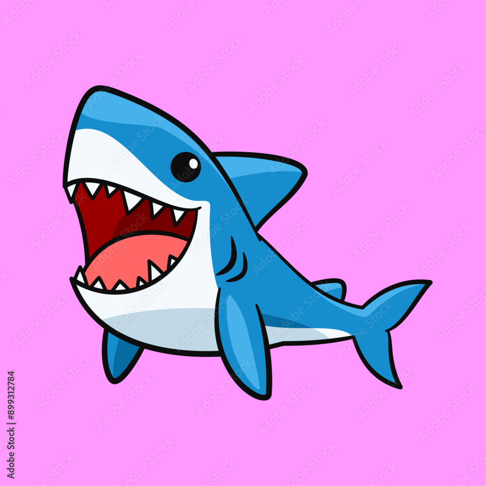 Fototapeta premium Cute Cartoon Shark Illustration in happy expression