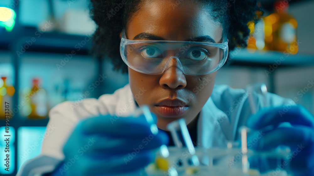 Portrait of a scientist collecting samples under a microscope for medical experiments. An expert chemist discovers organic GMO plants while working in a pharmaceutical lab. Portrait of a scientist collecting samples under a microscope for medical experiments. An expert chemist discovers organic GMO plants while working in a pharmaceutical lab.