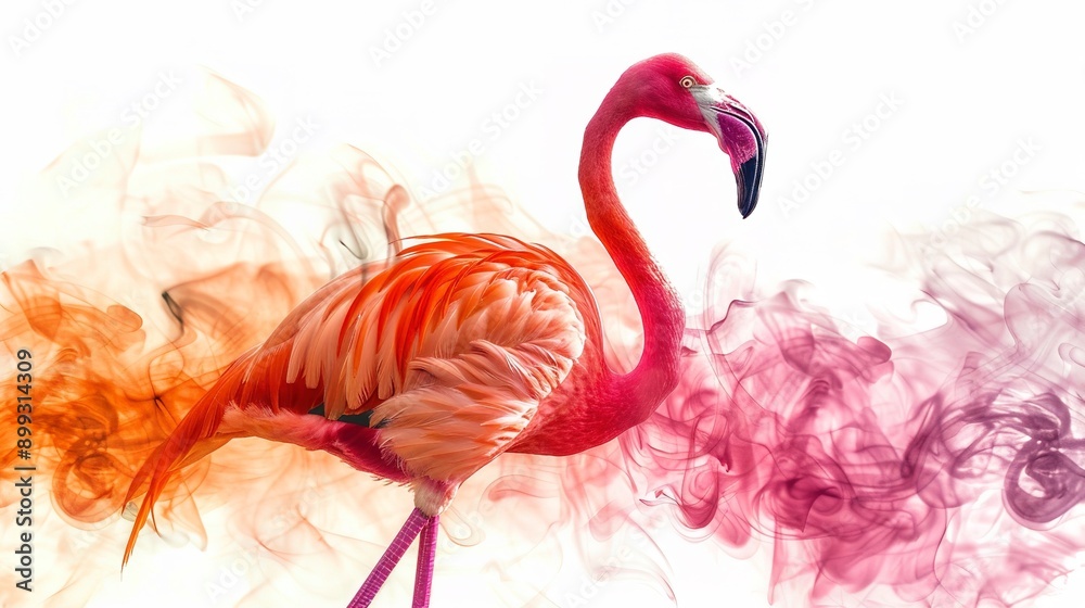 Naklejka premium A flamingo made of colorful smoke on white background