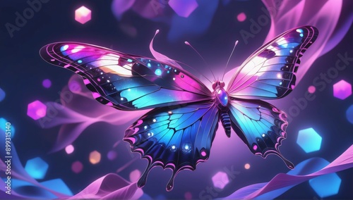 Digital illustration butterfly is made up multiple triangular sh