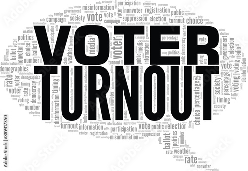 Voter Turnout word cloud conceptual design isolated on white background.