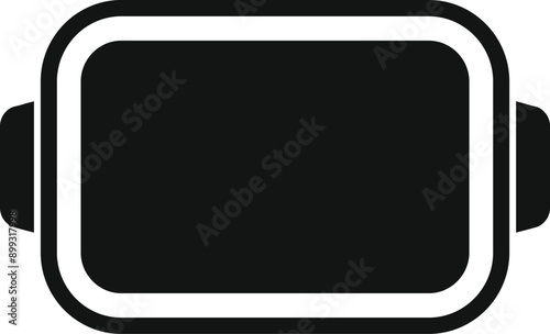Simple black icon of an empty rectangular baking dish with handles, perfect for representing cooking, baking, and kitchenware