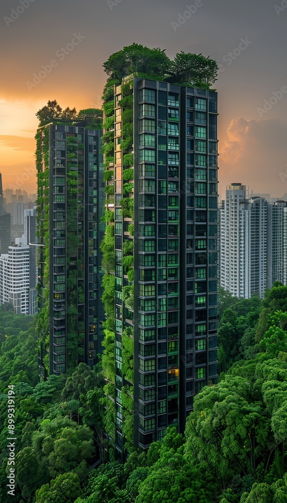 Obraz premium Green Vertical Urban Forest Architecture Tower