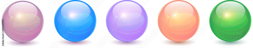 Pastel colored spheres set, shiny and glossy 3D colorful glass balls collection Pastel colored spheres set, shiny and glossy 3D colorful glass balls collection