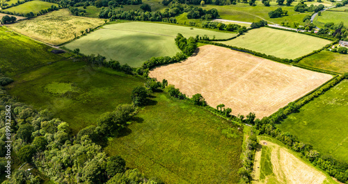 Typical green fields close to the River Erne at Rosscor Bridge in Enniskillen, Northern Ireland photo