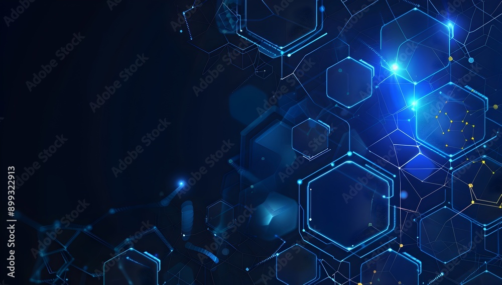 Blue technology background with hexagon grid, digital network and ...
