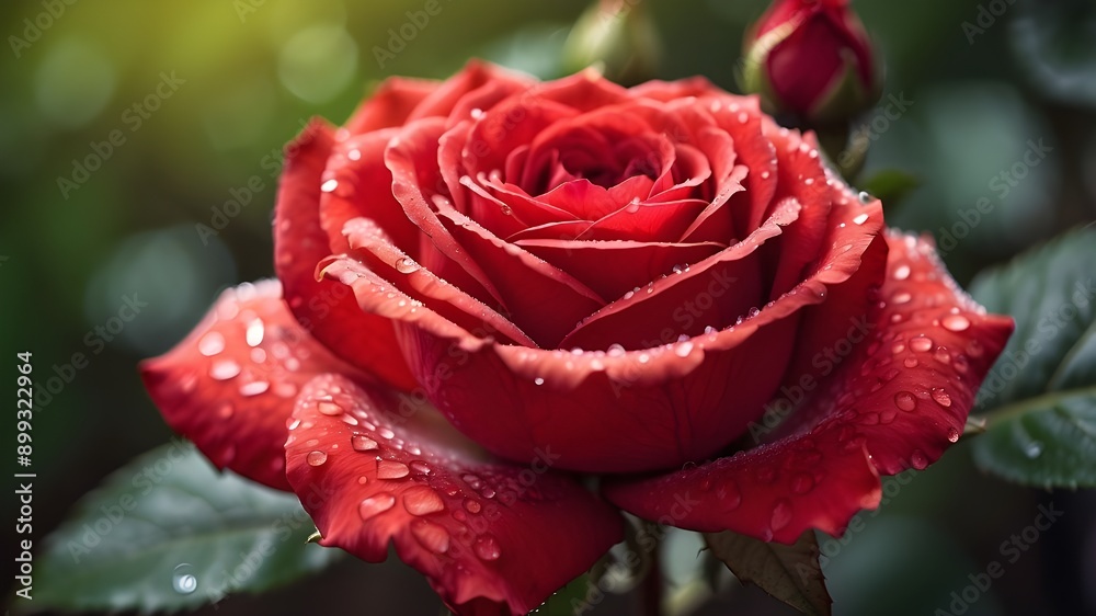 Gorgeous macro photo of a fresh red rose bloom taken outside. AI-produced picture Gorgeous macro photo of a fresh red rose bloom taken outside. AI-produced picture