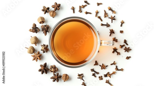 Chai tea with cloves on white background