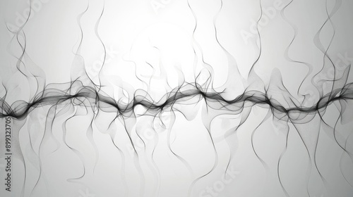 Abstract black and white image featuring intricate, intertwined lines forming a dynamic pattern on a light background. photo