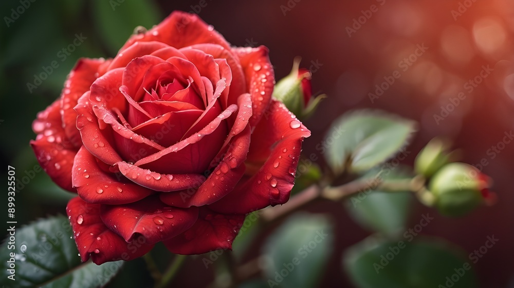 Gorgeous macro photo of a fresh red rose bloom taken outside. AI-produced picture Gorgeous macro photo of a fresh red rose bloom taken outside. AI-produced picture
