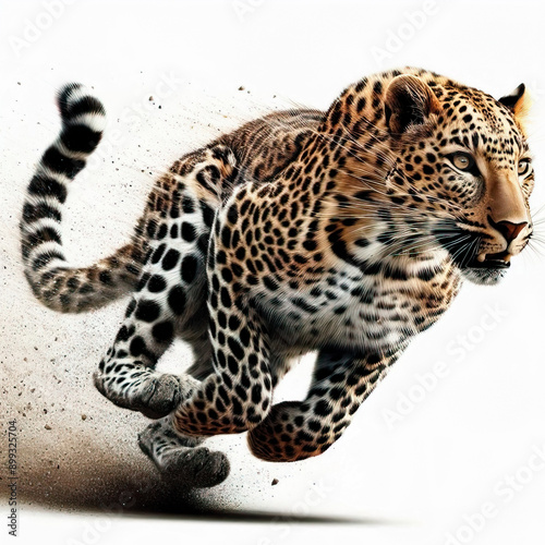 leopard running at full speed white background