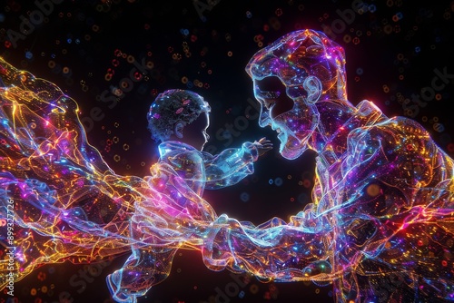 Wallpaper Mural Tender digital interaction between parent and child in a glowing cybernetic environment symbolizing love connection and future possibilities Torontodigital.ca