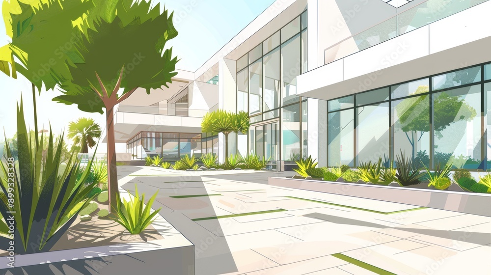 Naklejka premium Modern Architecture: Minimalist Home with Tropical Garden