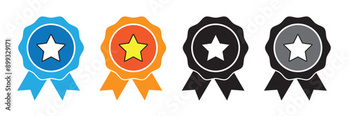 Approved or certified medal icon. Certified badge. Set approval check icon isolated, approved or verified medal icon.