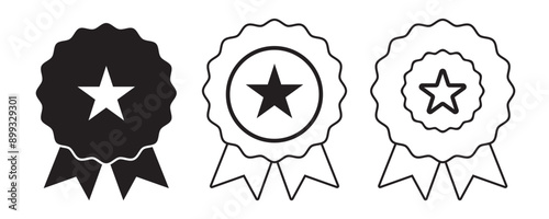Approved or certified medal icon. Certified badge. Set approval check icon isolated, approved or verified medal icon.