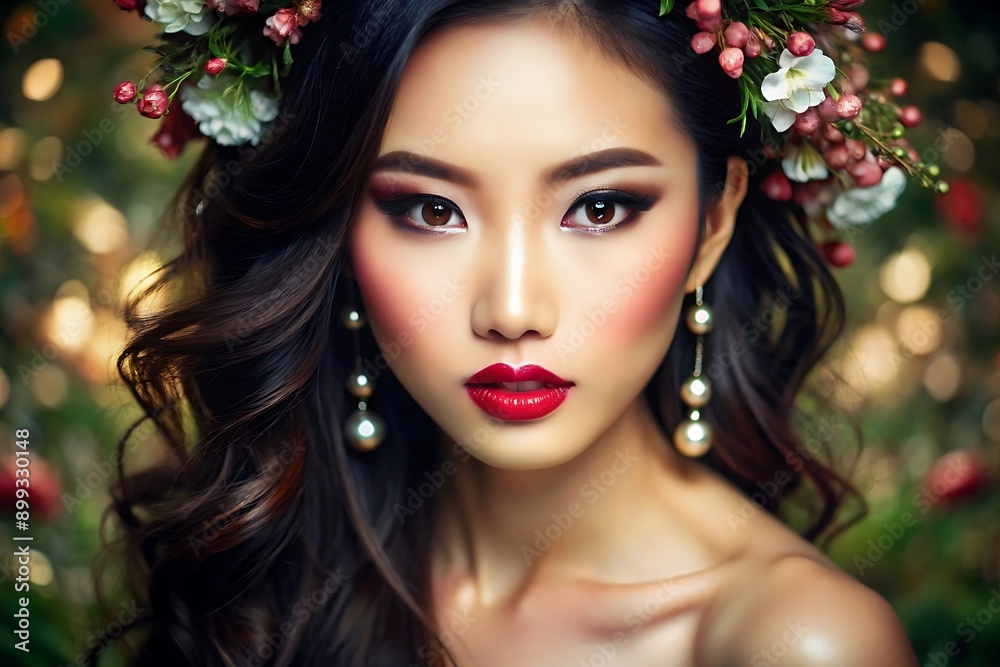Beautiful Asian Woman with Flowers in her Hair. Beautiful Asian Woman with Flowers in her Hair.