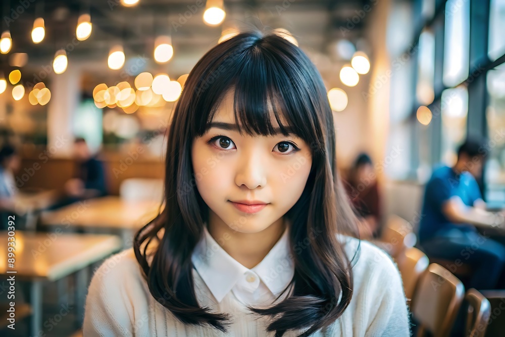 Young Woman Looking at Camera in Cafe. Young Woman Looking at Camera in Cafe.