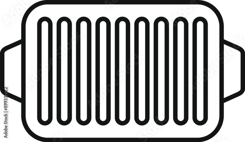 Simple black and white line drawing of a grill pan, perfect for illustrating recipes or cooking concepts