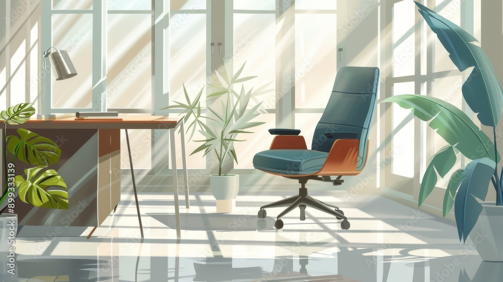 Modern Office Interior with Sunlight and Plants Modern Office Interior with Sunlight and Plants