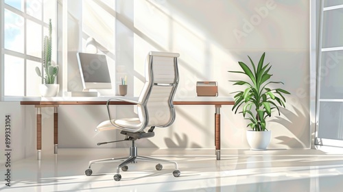 Modern Minimalist Home Office Interior Design with Sunlight