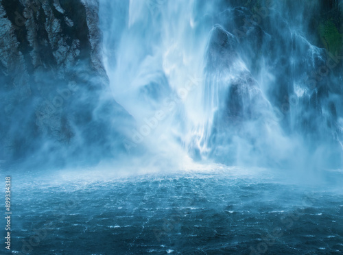 Obraz na płótnie Stirling Falls plunging vertically over the cliff into Milford Sound, South Island. New Zealand. w salonie