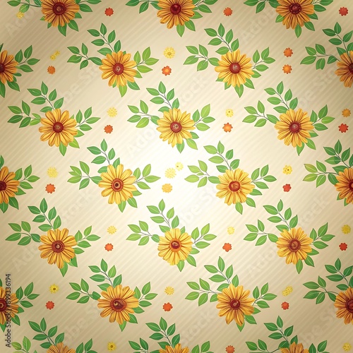 Wallpaper Mural Floral Pattern with Yellow Flowers on Beige Background. Torontodigital.ca
