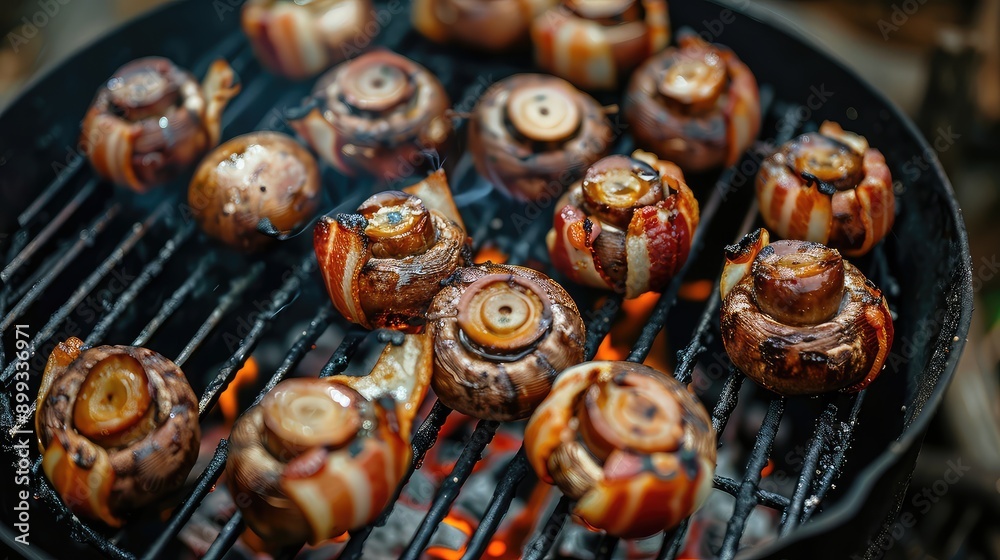 champignons are fried on the grill. Selective focus. champignons are fried on the grill. Selective focus.