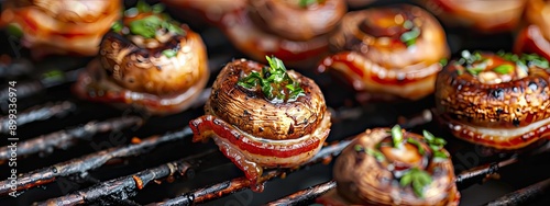 champignons are fried on the grill. Selective focus.