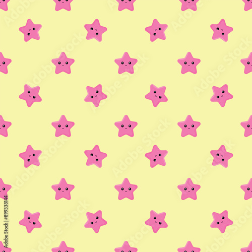 Kawai pink stars seamless pattern. Baby clothing.