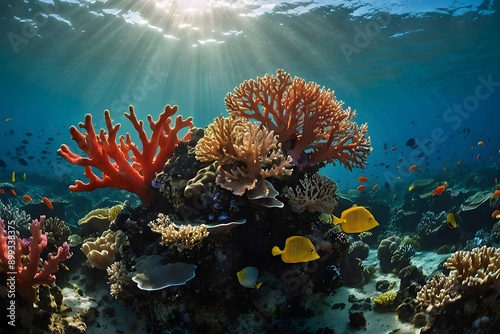 Vibrant Coral Reef Ecosystem Underwater Exploration. 