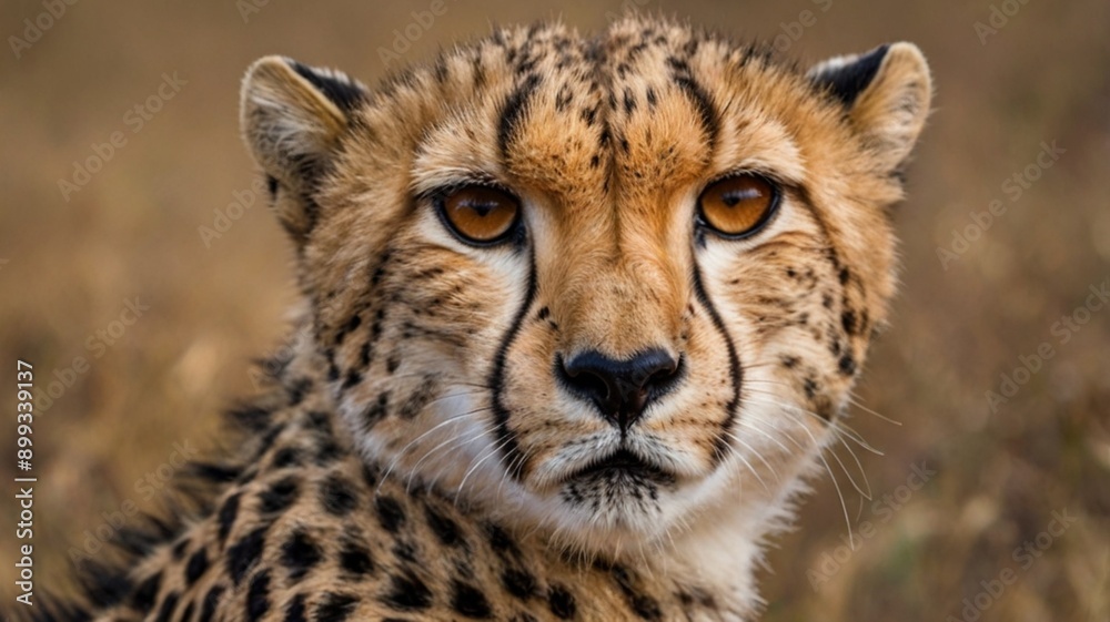 Wild cheetah with bright yellow eyes on the field ready to catch its prey, close up photo Wild cheetah with bright yellow eyes on the field ready to catch its prey, close up photo