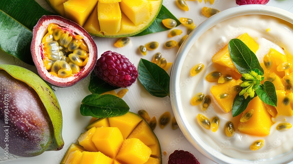 fruit yogurt close-up. Selective focus.