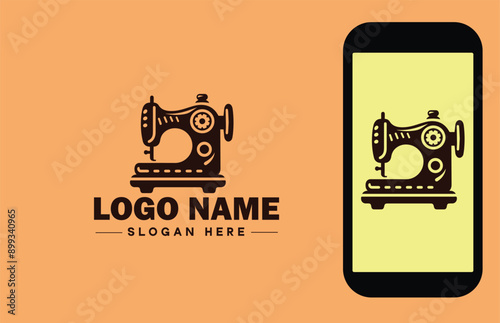 Sewing machine icon Sewing device Stitching machine Tailoring machine flat logo sign symbol editable vector