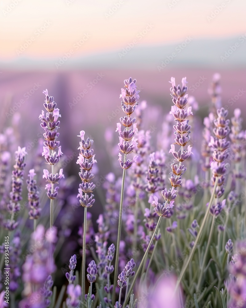 Obraz premium A vast lavender field at sunset, with mountains in the background