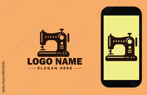 Sewing machine icon Sewing device Stitching machine Tailoring machine flat logo sign symbol editable vector