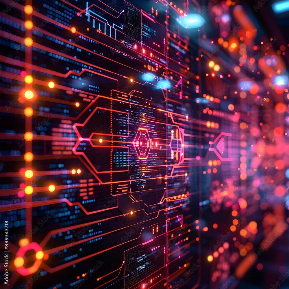 Futuristic digital hub with interactive neon lit elements and cyber background concept Futuristic digital hub with interactive neon lit elements and cyber background concept