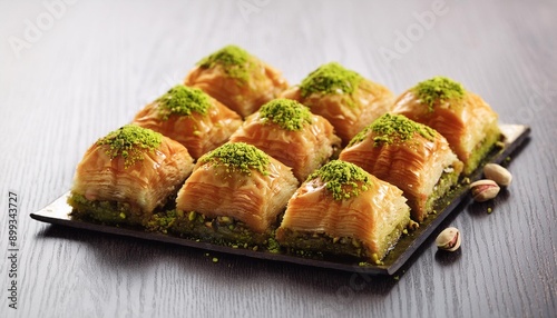 Turkish dessert pistachio baklava or kuru baklava