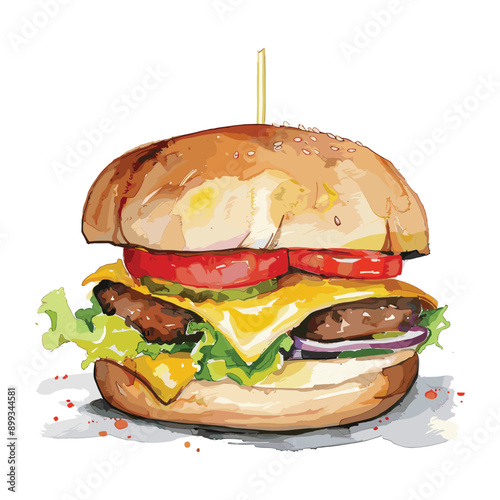 Delicious cheeseburger with lettuce, tomato and onion.  Perfect for a quick and tasty meal.