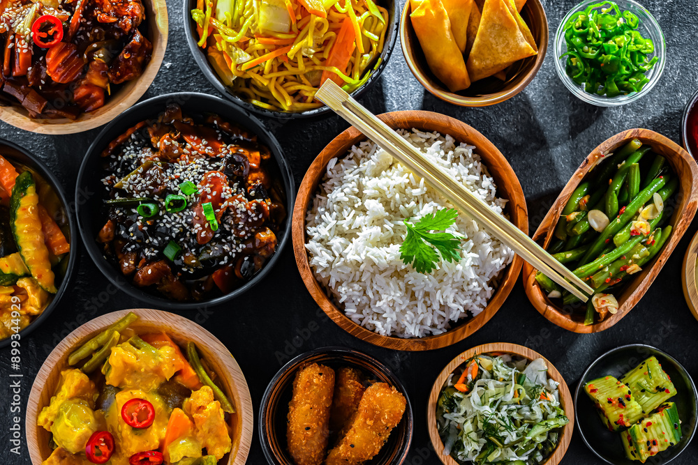 Composition with variety of east asian dishes Composition with variety of east asian dishes